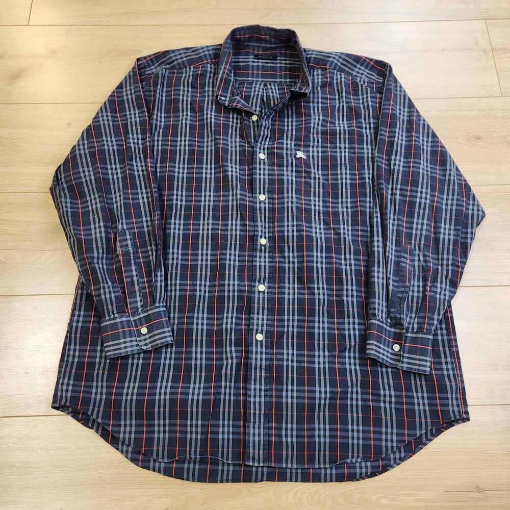 Burberry London Shirt Mens XL Blue Plaid Long Sleeve Button Up Cotton Casual